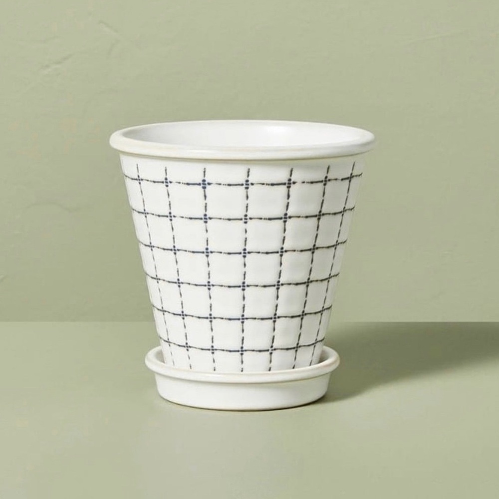 Hearth & Hand™ Magnolia Grid Printed Indoor/Outdoor Stoneware Planter Pot Saucer